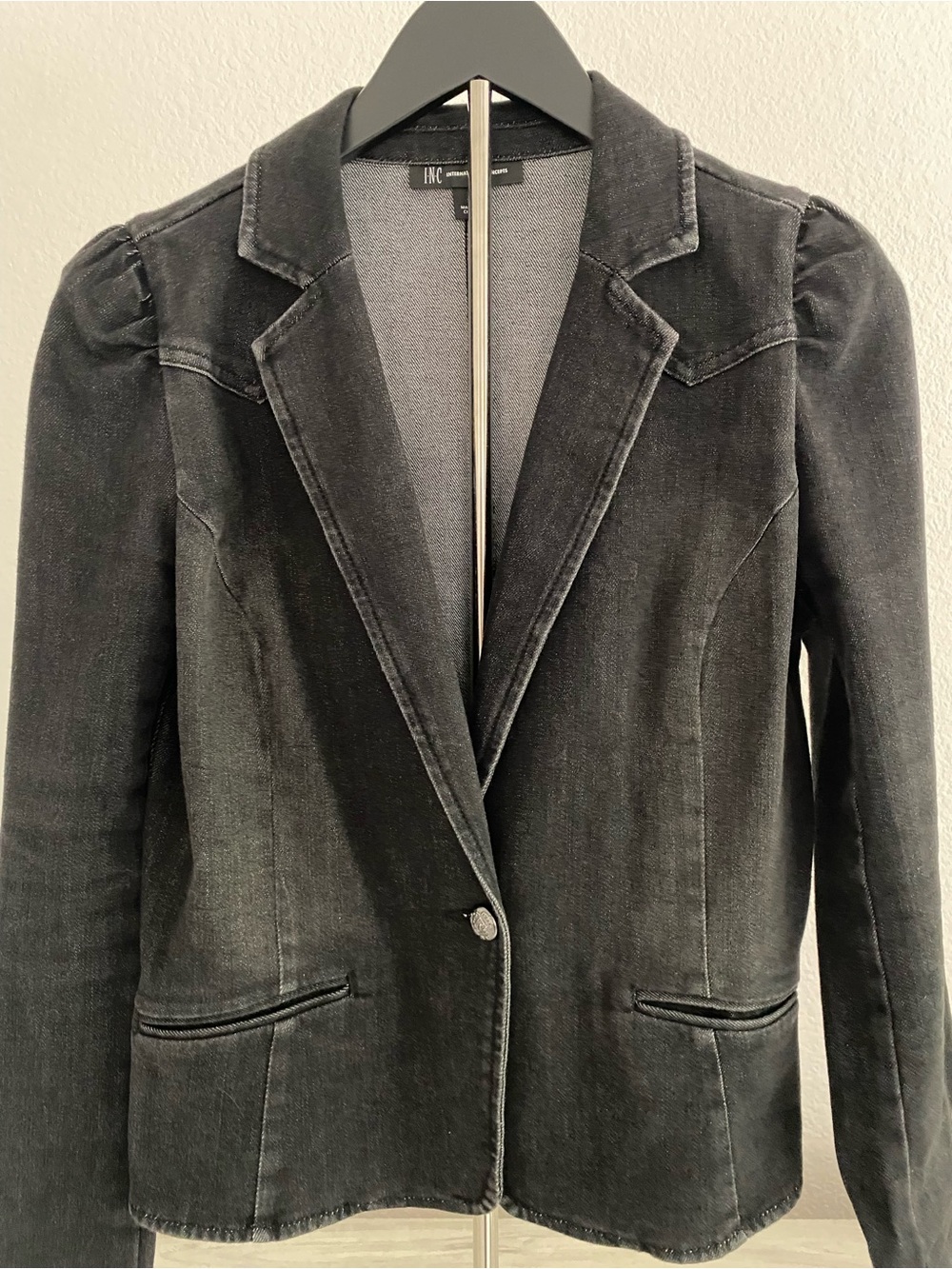 INC International Concepts Black Washed Denim Blazer